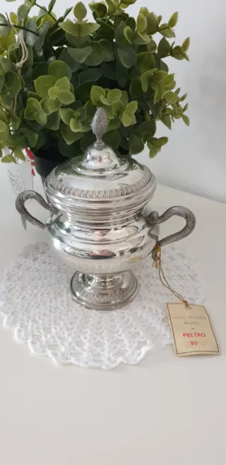 Set zuccheriera e teiera in peltro e sheffield