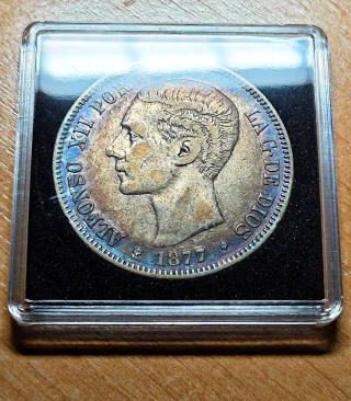 5 Pesetas Alfonso XII 1877 DEM *Estrellas*