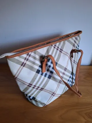 Borsa Tote a spalla fantasia Check beige -Capiente