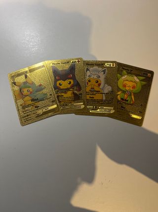 4 Cartas Pokémon Pikachu Vuelo Doradas