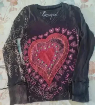 Jersey Desigual Corazón Rosa Negro
