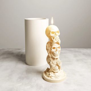Molde Silicona Vela Calaveras No veo, no oigo-14cm