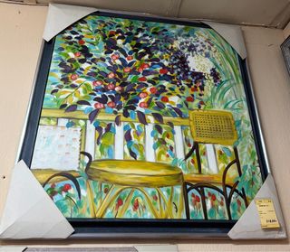 Cuadro Lienzo Jardín con Silla y Mesa