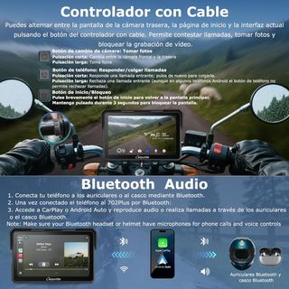 Carpuride W702 Plus Pantalla Moto con Doble Cámara