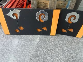 2 Cuadros Decorativos Flores Metal y Madera