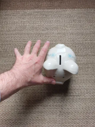 Hucha Cerdito Porcelana Grande Antigua