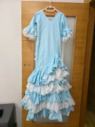 Vestido Flamenca Niña Azul y Blanco