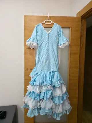 Vestido Flamenca Niña Azul y Blanco