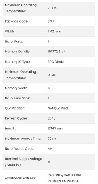 Memoria RAM EDO 32MB 2x16 72 pines 486-1⁰Pentium