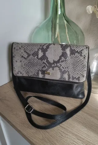 Bolso Piel Negro y Gris