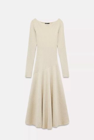 Vestido punto Zara manga larga beige T.M