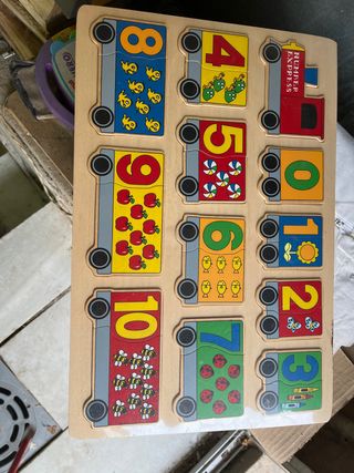 Puzzle de madera números y vehículos