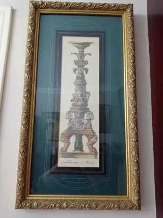 Cuadro Marco Dorado Candelabro Antiguo