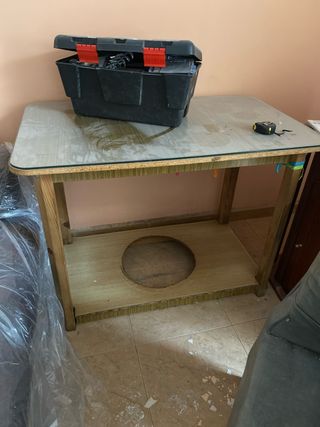 Mesa camilla cristal y tarima 1x0.60