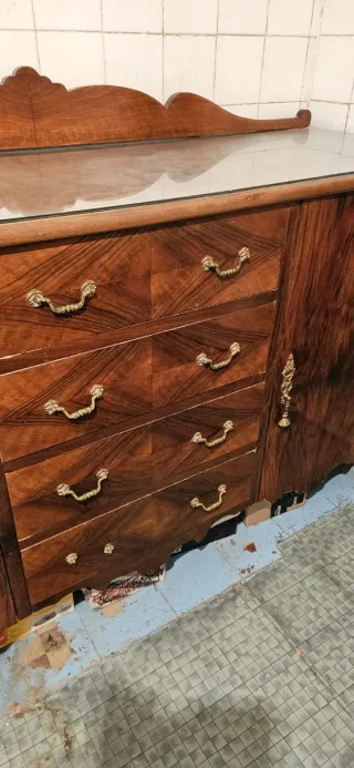 Comoda de salón madera y cristal, MUEBLE