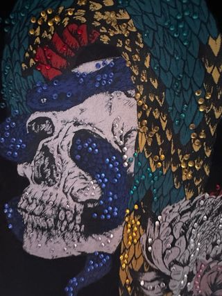 Camiseta Zara  Negra Estampado llamativo pedrería