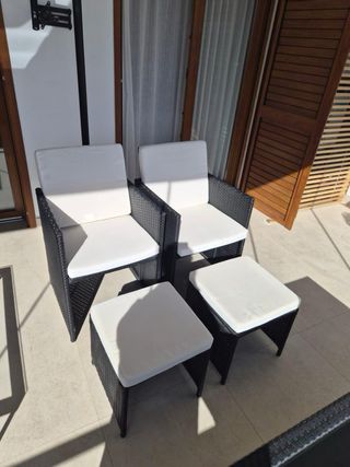 Conjunto ratán terraza mesa cristal