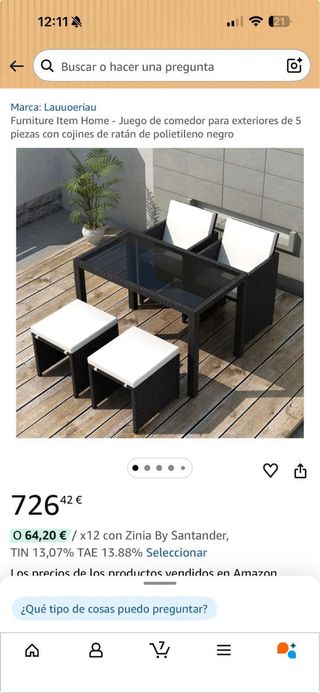 Conjunto ratán terraza mesa cristal