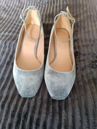 Zapatos de terciopelo azul/gris