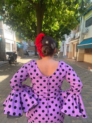 Vestido Flamenca Morado Lunares Negros