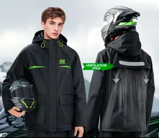 Chubasquero Motorista Negro y Verde