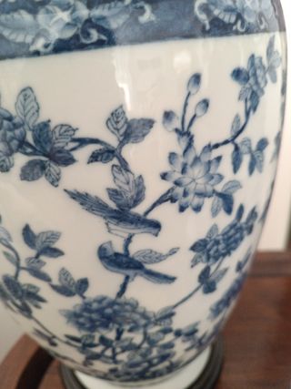 Trío de jarrones chinos azul y blanco