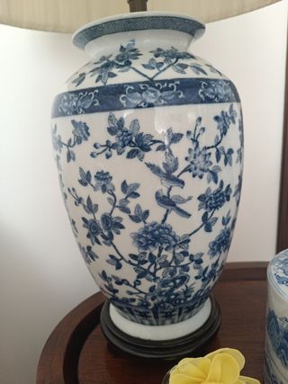 Trío de jarrones chinos azul y blanco