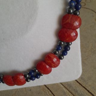 Collar Coral, Lapislázuli,Hematites y plata
