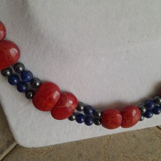 Collar Coral, Lapislázuli,Hematites y plata