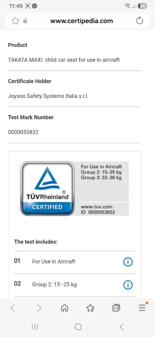 Silla Coche Takata Maxi Grupo 2-3 Negra