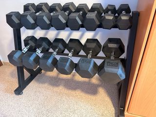 Set Mancuernas hexagonales 5-30 kg con Soporte
