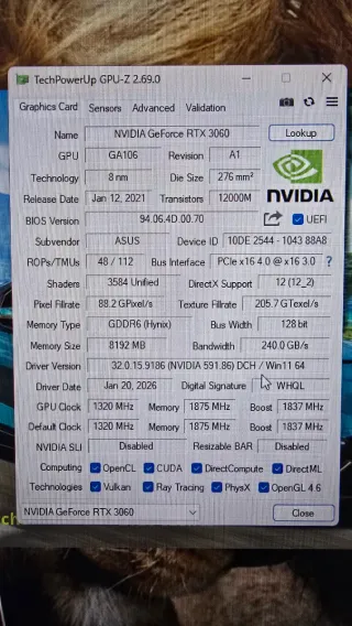 Tarjeta Gráfica ASUS GeForce RTX 3060