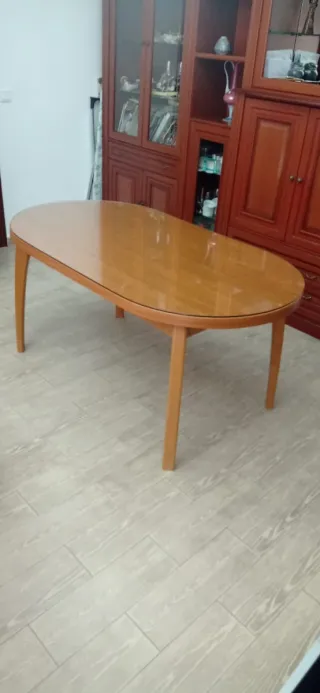 Mesa comedor extensible madera y cristal
