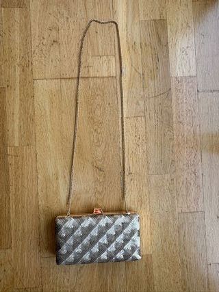 NUEVO Bolso fiesta lentejuelas dorado y beige