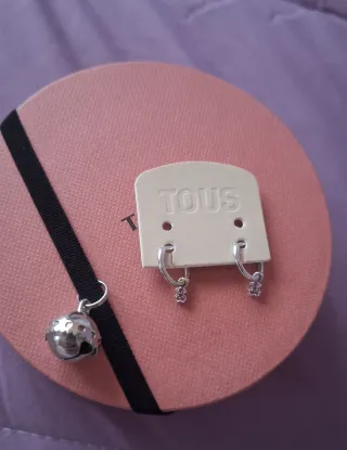 Pendientes Tous Oro Blanco Ositos Rosas morados.