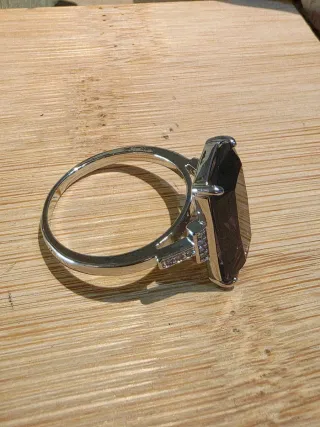 Anillo Plata Piedra Marrón Rectangular
