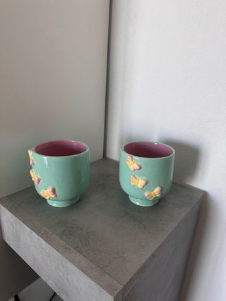 Coppia Tazze Ceramica Farfalle