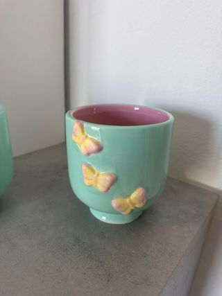 Coppia Tazze Ceramica Farfalle