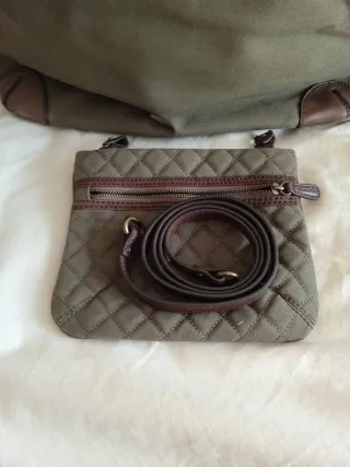 Bolso Massimo Dutti Verde Lona y Piel