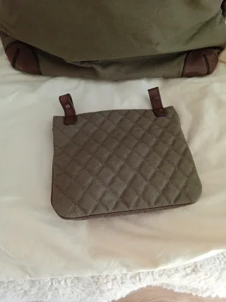 Bolso Massimo Dutti Verde Lona y Piel