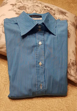Camisa italiana azul rayas blancas talla 42