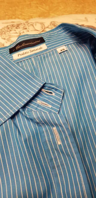 Camisa italiana azul rayas blancas talla 42