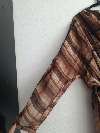 Vestido largo de cuadros cinturón Zara talla L