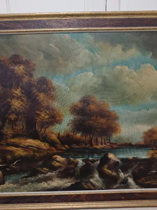 Cuadro al óleo antiguo paisaje río 135x90cm