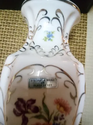 Jarrón pintado a mano plata de ley alt 28 cm