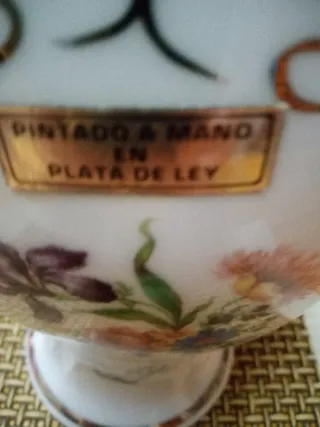 Jarrón pintado a mano plata de ley alt 28 cm