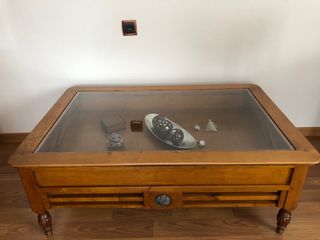 Mesa auxiliar madera y cristal