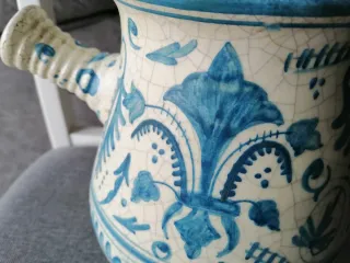 Chocolatera cerámica Manises azul y blanco