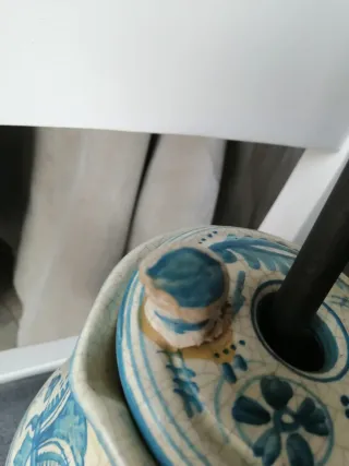 Chocolatera cerámica Manises azul y blanco