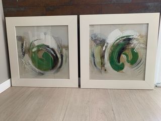 Quadri astratti verdi e bianchi